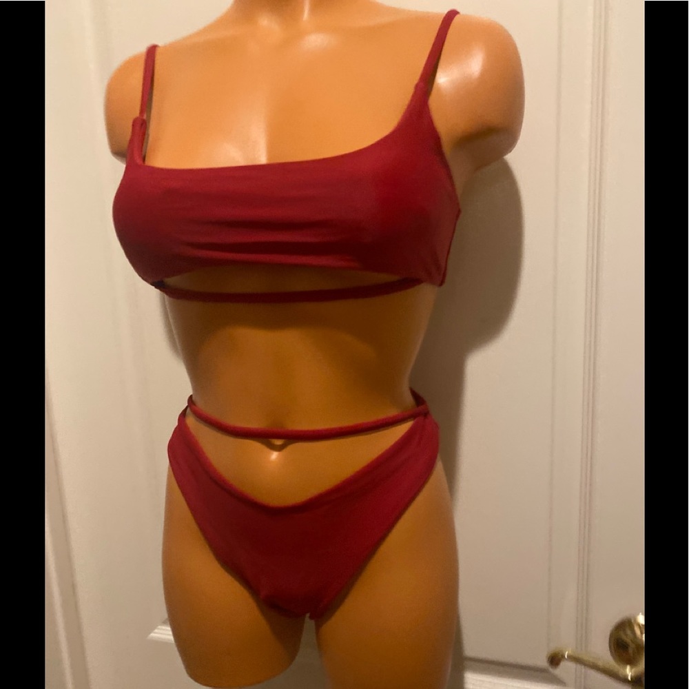 Dark Red Bikini Swim Suit S Small Cheeky Bottom EUC $40